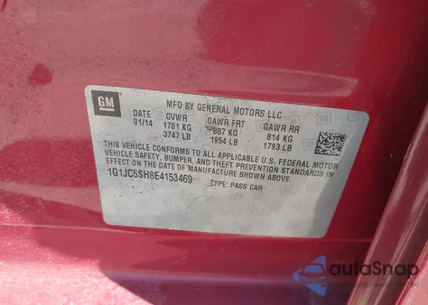 2014 Chevrolet Sonic Lt Auto z USA, uszkodzony, nr VIN 1G1JC5SH8E4153469